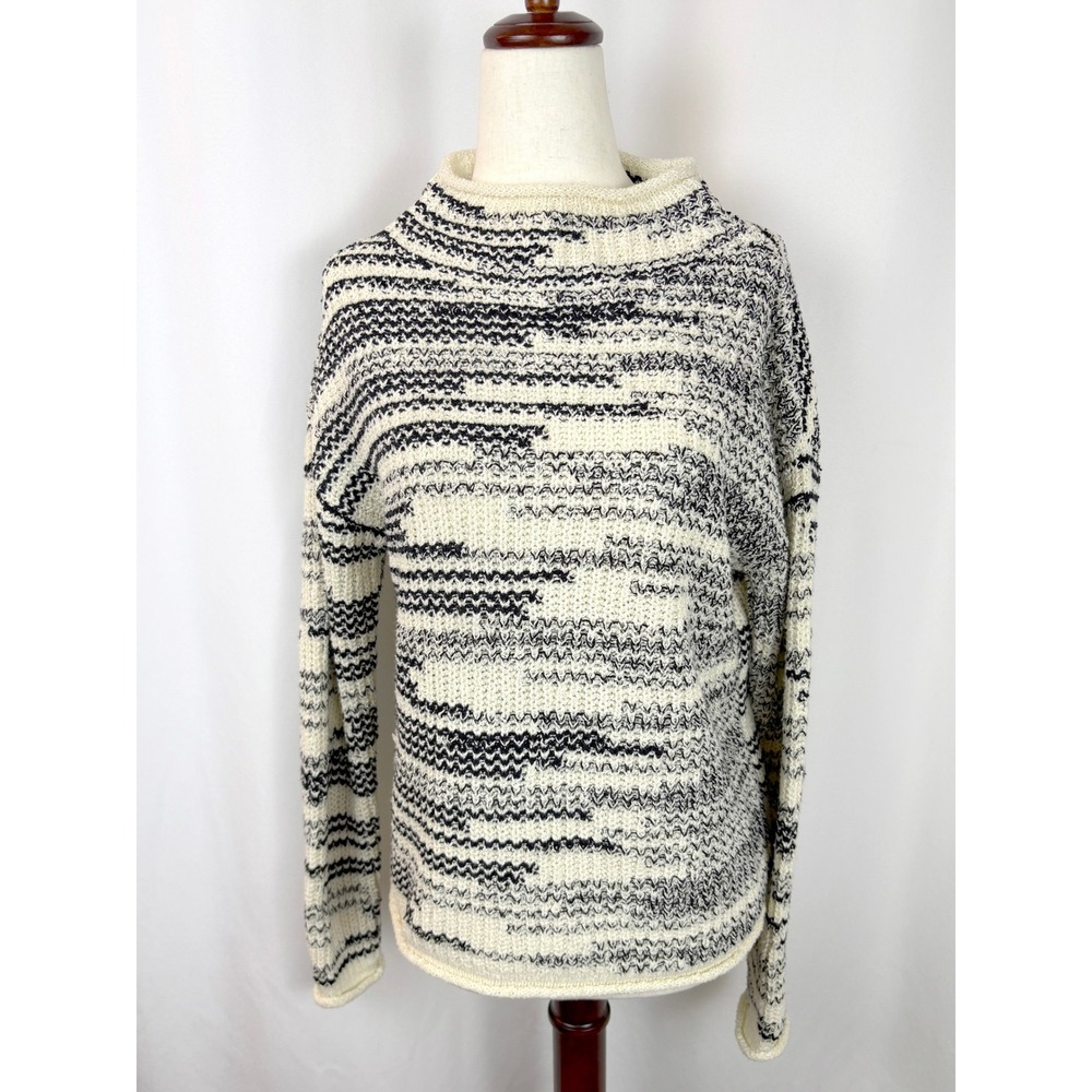 Garnet Hill Artemis Organic Cotton Roll Neck Rollneck Space Dye Coastal Sweater - Picture 3 of 9
